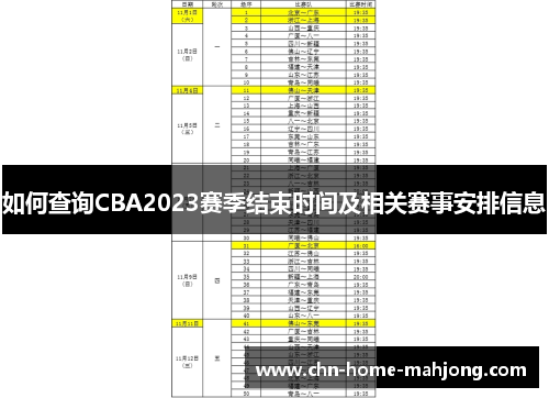 如何查询CBA2023赛季结束时间及相关赛事安排信息