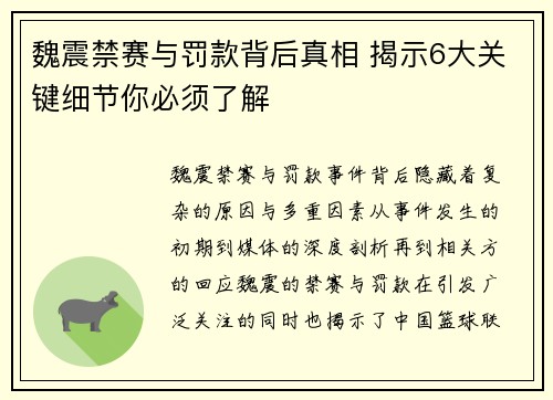 魏震禁赛与罚款背后真相 揭示6大关键细节你必须了解